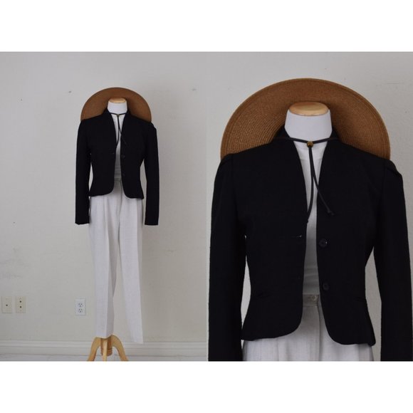 Vintage 80's Black Crop Jacket‎ by Richard Neil Ltd. - Picture 1 of 10